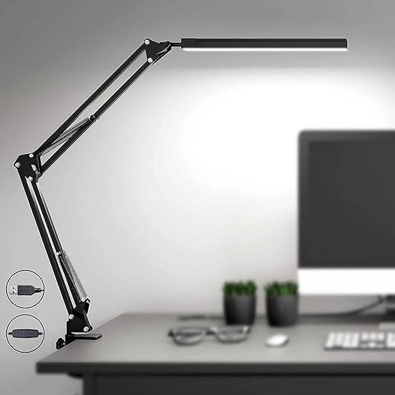 LED lampe de Table pliante Type de pince en métal bras Long lampe de bureau à intensité variable prise USB pour salon étude bureau ordinateurs bureau lecture
