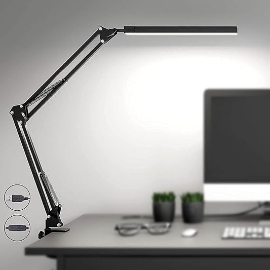 LED lampe de Table pliante Type de pince en métal bras Long lampe de bureau à intensité variable prise USB pour salon étude bureau ordinateurs bureau lecture
