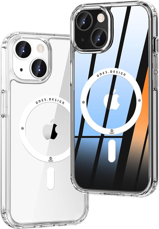 Ones Coque Magnétique Hybride Rigide Compatible avec MagSafe iPhone 13 Housse, Protection Antichoc Militaire, Résistant Aux Rayures, Charge sans Fil, Anti-Jaune en Silicone Case, Transparent